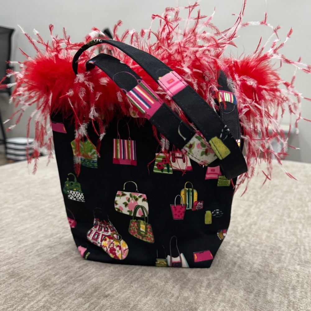 Stylish Black and Red Feathered Women's Bag